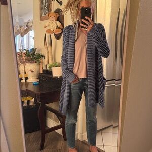 Rip Curl Navy and Light Gray Knit cardigan open Sweater Xl